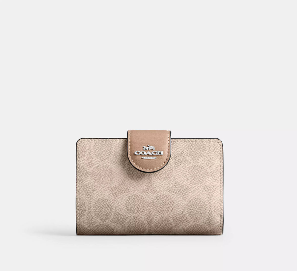Medium Corner Zip Wallet In Signature Canvas Silver/Sand/Taupe