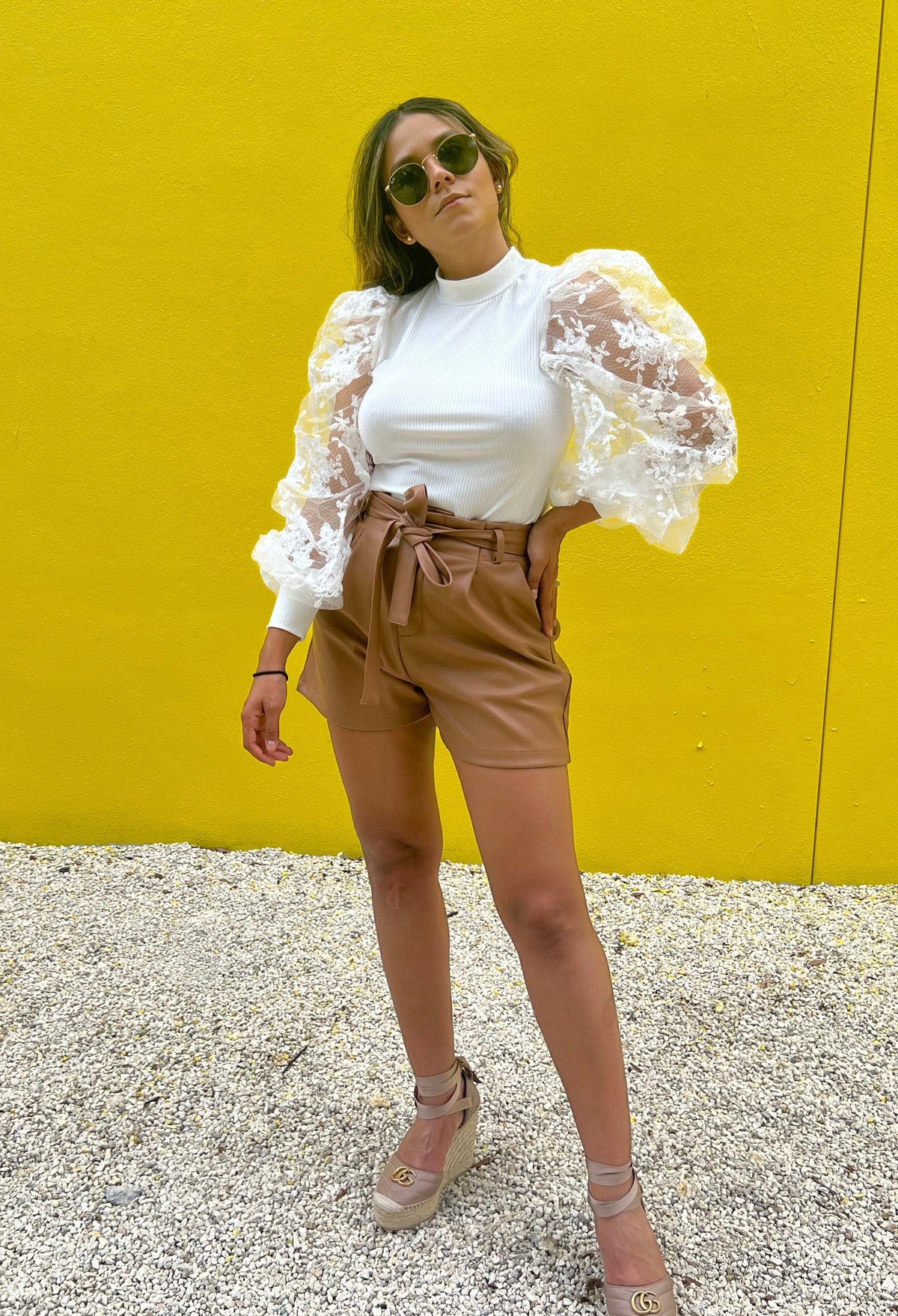 VEGAN LEATHER PAPERBAG SHORTS